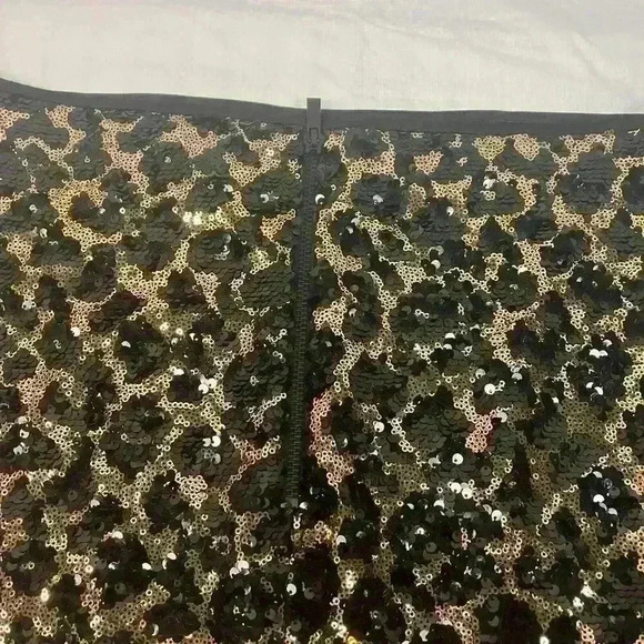 Cache Sequin Party Skirt Size 10 Leopard Print Gold Black Stretch Lined Back Zip - Picture 3 of 4